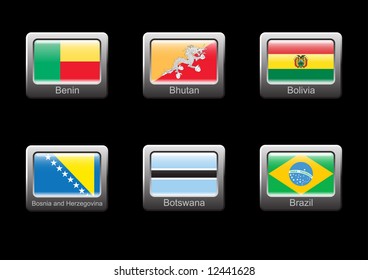 Flag icon set (part 4 - Benin, Bhutan, Bolivia, Bosnia and Herzegovina, Botswana, Brazil)