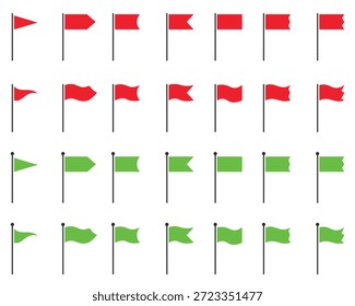 Conjunto de iconos de banderas, rojo y verde Icono de Vector de banderas. Icono de Vector de banderas rojo y verde. Ilustración vectorial.