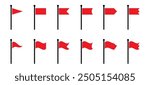 Flag icon. Set of red flag icons. Waving flag icon. Different flag icons set. Vector illustration.