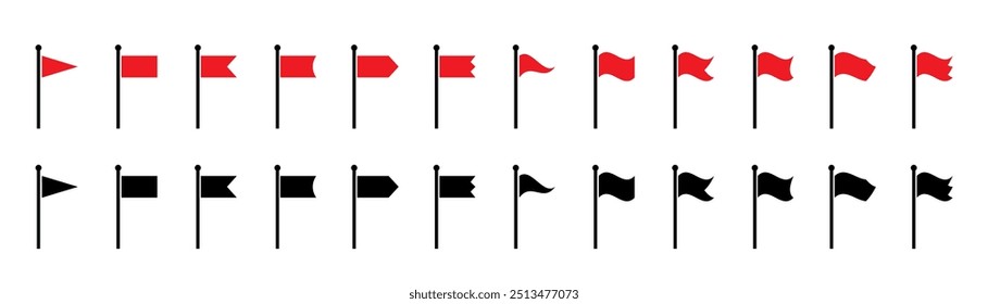 Flag icon. Set of red flag icons. Waving flag icon. Different flag icons set. Vector illustration.