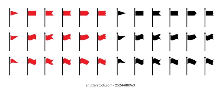 Flag icon. Set of red flag icons. Waving flag icon. Different flag icons set. Vector illustration.