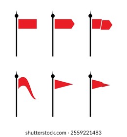 Flag icon. set of red flag icons. red waving flag symbol. different flag icons set. start and finish symbols. concept of pointer. tag and important sign