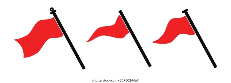 Flag icon. Set of red flag icons. Waving flag icon. Different flag icons set.  Eps 10.