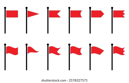 Flag icon set of red flag icons. Waving flag icon. Different flag icon collection. Vector sign symbol  illustration.