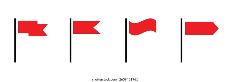 Flag icon. Set of red flag icons. Waving flag icon. Different flag icons set. Vector illustration.