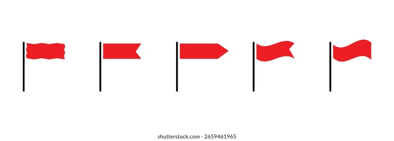 Flag icon. Set of red flag icons. Waving flag icon. Different flag icons set. Vector illustration.