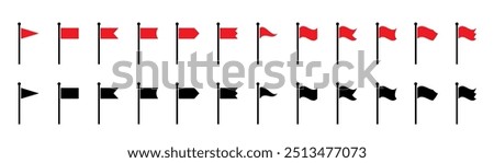 Flag icon. Set of red flag icons. Waving flag icon. Different flag icons set. Vector illustration.