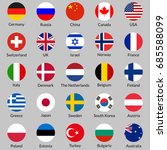 Flag icon set. Round or circle flags of USA, UK, Holland, Germany, Italy, Canada, France, Russia, China, Finland, Norway, Sweden, Australia,  Israel, Japan, Switzerland, Korea. Vector illustration.
