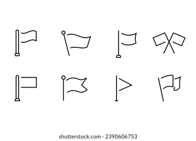Flag icon Set silhouette collection Waving flag Vector illustration ripped banner flag symbol Pennant navigation pin on white background Sport camp club pennants linear outline sign editable stroke