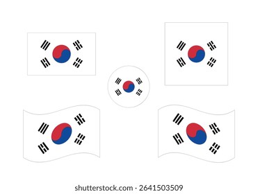 Flag icon set of South Korea. South Korea Official National Flag. Flat Digital Vector Illustration of South Korea Flag and National Emblem. Rectangular South Korea Flag Icon – Standard Size and Colors
