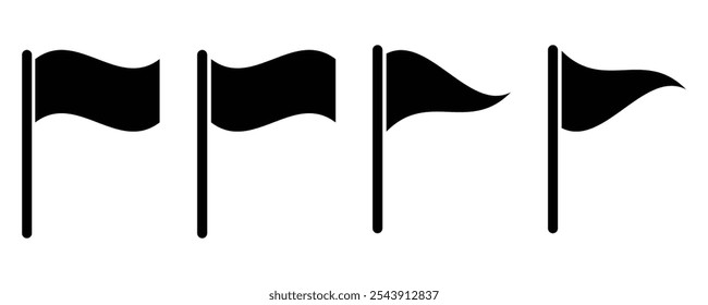Flag icon set. Start and finish symbols. Map marks for gps point. Flags different shape, isolated. Location marker symbol Vector illustration.