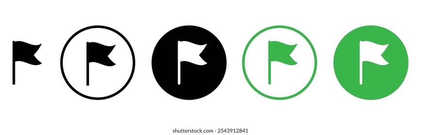 Flag icon set. Start and finish symbols. Map marks for gps point. Flags different shape, isolated. Location marker symbol Vector illustration.