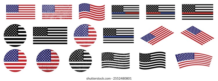 Flag icon set of the United States of America. American flag photos vector illustration.