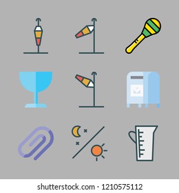 flag icon set. vector set about attach, mailbox, cup and wind sign icons set.