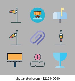 flag icon set. vector set about mailbox, viking ship, cup and attachment icons set.