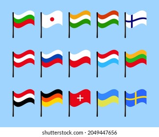 Flag icon set vector Europe country simple flat illustration design element signs travel symbol