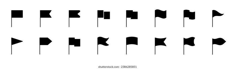 Flag icon set. Waving flag glyph icon. Flag icon collection. Vector illustration.