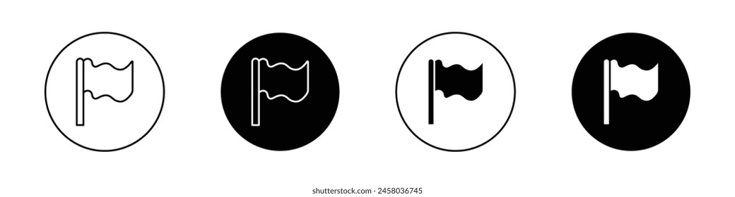 Flag icon set. waving flag on pole vector symbol in black filled and outlined style.