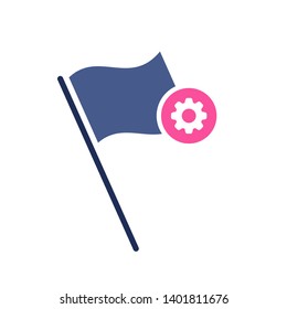 Flag icon with settings sign. Location marker icon and customize, setup, manage, process symbol 