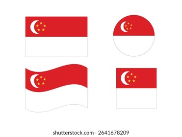 Flag icon of Singapore. Singapore Official National Flag. Flat Digital Vector Illustration of  Singapore Flag and National Emblem. Rectangular  Singapore Flag Icon – Standard Size and Colors.
