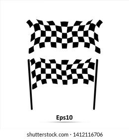 Flag icon. Sport car competition victory sign. Finishing winner rally illustration. Chequered racing flag on flagstaff. Black and white flag.