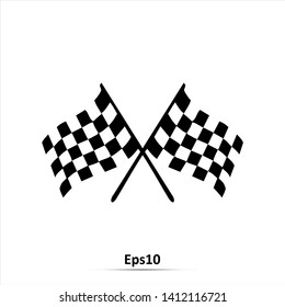 Flag icon. Sport car competition victory sign. Finishing winner rally illustration. Chequered racing flag on flagstaff. Black and white flag.