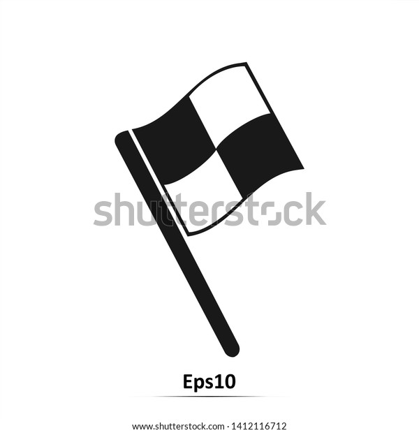 Flag icon. Sport car competition victory sign.\
Finishing winner rally illustration. Chequered racing flag on\
flagstaff. Black and white\
flag.