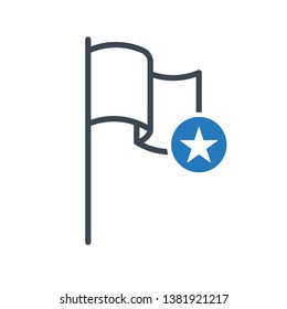 Flag icon with star sign. Location marker icon and best, favorite, rating symbol 