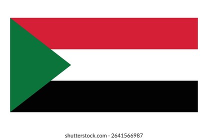 Flag icon of  Sudan.  Sudan Official National Flag. Flat Digital Vector Illustration of  Sudan Flag and National Emblem. Rectangular  Sudan Flag Icon – Standard Size and Colors.