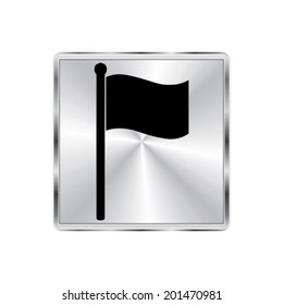 flag icon - vector brushed metal button