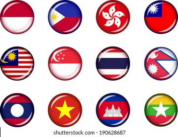 Flag Icons of Asia 2. Vector graphic images of glossy flag icons representing countries within Asia. 