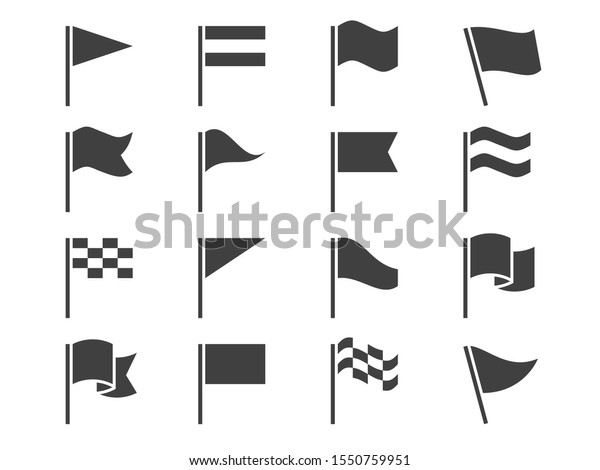 Flag Icons Black Waving Pennant Symbols Stock Vector (Royalty Free ...