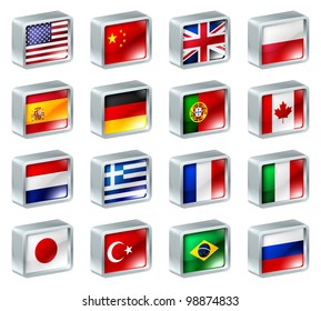 Flag icons or buttons, can be used as language selection icons for translating web pages or region selection or similar.