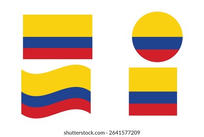 Flag icons of Colombia. Colombia Official National Flag. Flat Digital Vector Illustration of  Colombia Flag and National Emblem. Rectangular  Colombia Flag Icon – Standard Size and Colors.