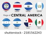 Flag Icons countries of Central America. Set of round flags design