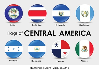 Flag Icons countries of Central America. Set of round flags design