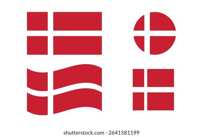 Flag icons of Denmark. Denmark Official National Flag. Flat Digital Vector Illustration of  Denmark Flag and National Emblem. Rectangular  Denmark Flag Icon – Standard Size and Colors.
