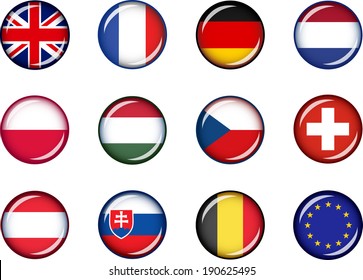 Flag Icons of Europe 1. Vector graphic images of glossy flag icons representing countries within Europe. 