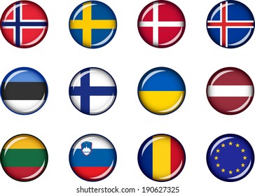 Flag Icons of Europe 2. Vector graphic images of glossy flag icons representing countries within Europe. 