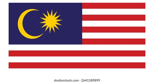 Flag icons of Malaysia. Malaysia Official National Flag. Flat Digital Vector Illustration of  Malaysia Flag and National Emblem. Rectangular  Malaysia Flag Icon – Standard Size and Colors.
