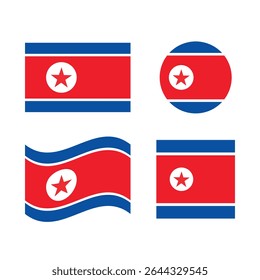 Flag icons of North Korea. North Korea Official National Flag. Flat Digital Vector Illustration of North Korea Flag and National Emblem. Rectangular North Korea Flag Icon – Standard Size and Colors.
