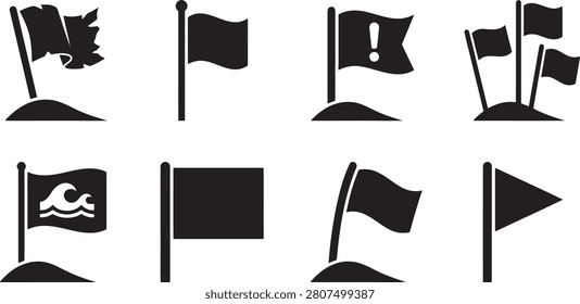 Flag icons pack containing golf warning and beach wave banners