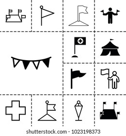 Flag icons. set of 13 editable filled and outline flag icons such as man with flags, locations, medical cross