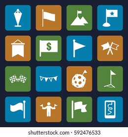 flag icons set. Set of 16 flag filled icons such as man with flags