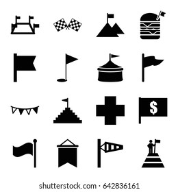 Flag icons set. set of 16 flag filled icons such as wind cone, medical cross, locations