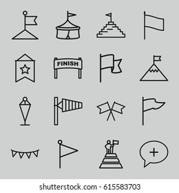 Flag icons set. set of 16 flag outline icons such as wind cone, medical cross, finish