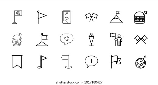 Flag icons. set of 18 editable outline flag icons: flag, medical cross