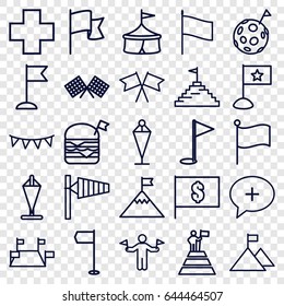 Flag icons set. set of 25 flag outline icons such as man with flags, wind cone, medical cross, circus