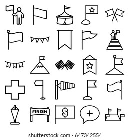 Flag icons set. set of 25 flag outline icons such as wind cone, medical cross, finish, circus