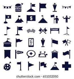 Flag icons set. set of 36 flag filled icons such as man with flags, wind cone, flag, medical cross, locations, circus, finish